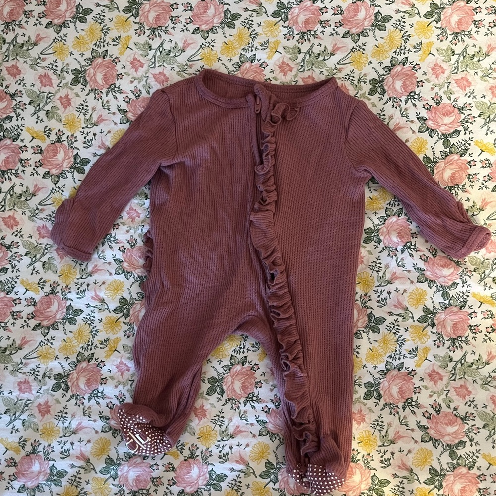 Mauve Ruffle Footed One-Piece for Kids- Caden Lane